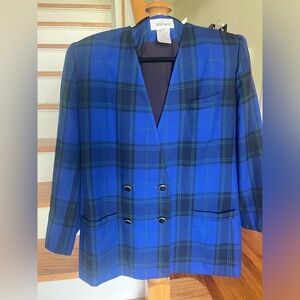 Vintage 80s 90s Worthington Blue and Green Plaid Tartan Oversized Size 14